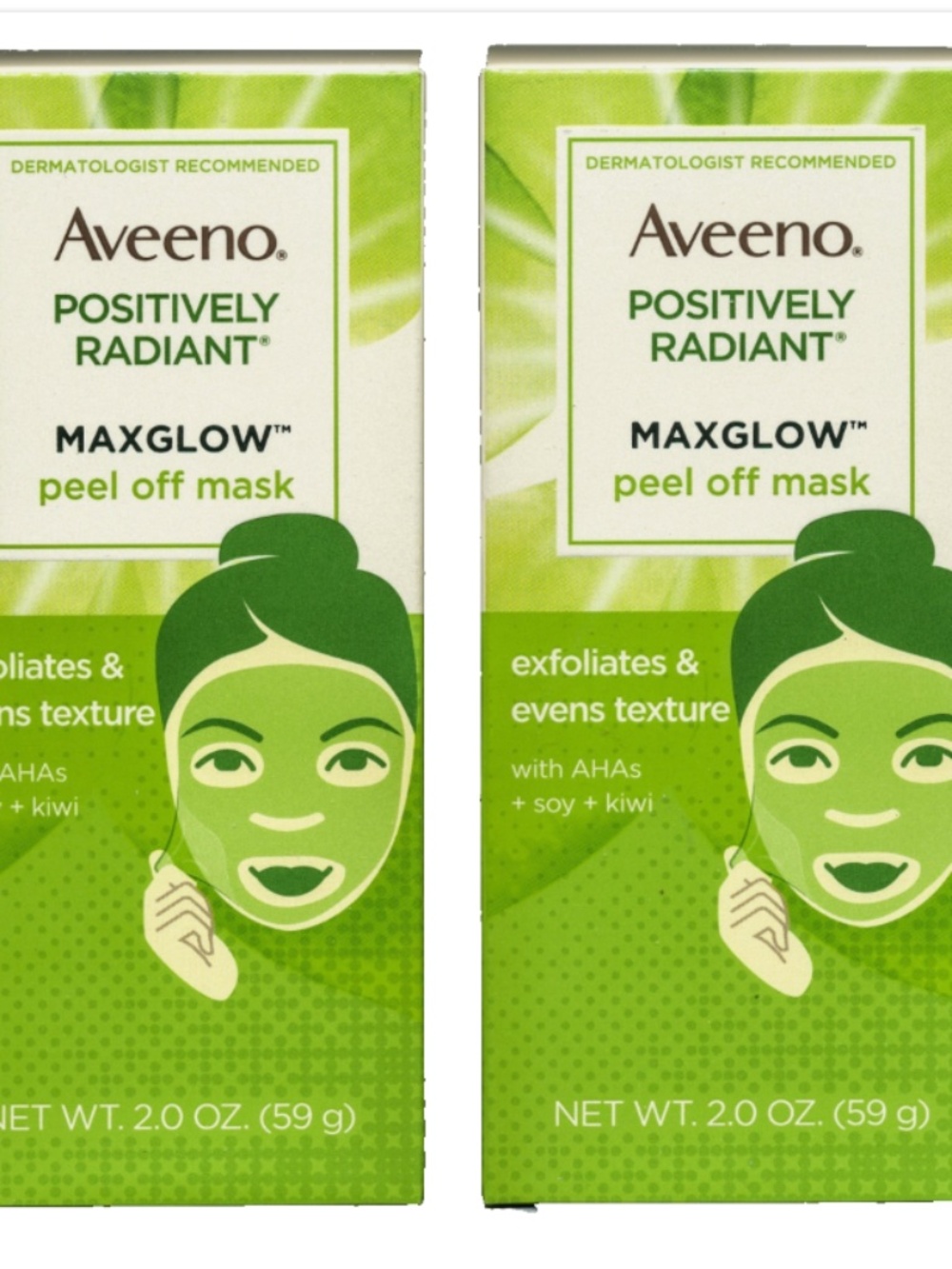 2 PACK - Aveeno Positively Radiant MAXGLOW Peel Off Mask Exfoliate Texture NEW